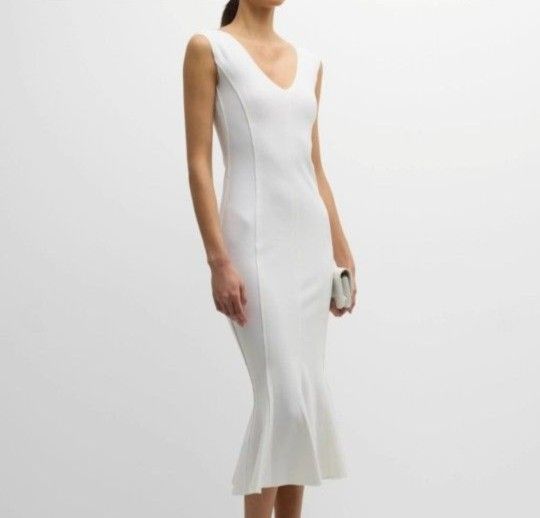 NEW Norma Kamali "GRACE" Fishtail Snow White Evening Wedding Dress Size Medium 