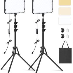 Pack LED Video Light with 63'' Tripod Stand, Obeamiu 2K Dimmable Photography Studio Lighting for Video Film Recording/Collection Portrait/Live