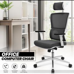MoNiBloom Black & White Ergonomic[ADJUSTABLE HEADREST]High Back Office Computer Gaming Chair Task Seat