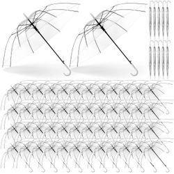 60 Pack Clear Wedding Umbrellas Bulk Transparent Auto Open Stick#1445YK1