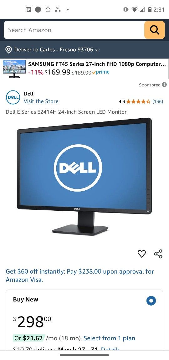Desktop Computer Monitor Dell E2414HT