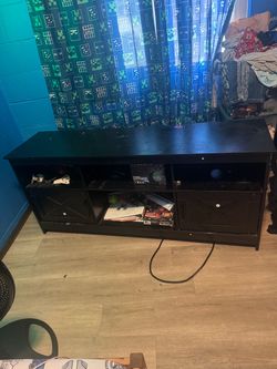Black  farm house TV Stand with Storage Cabinets /