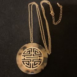 36” Goldtone Necklace With Semi Leopard Print Pendant 