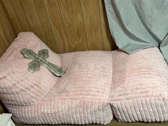 pink plush corduroy/faux-fur bean bag chaise lounger