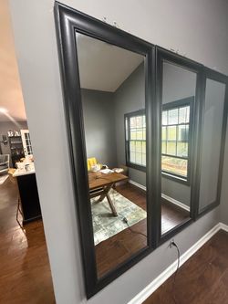Set of 3 Oversized Black Framed Wall Mirrors – Elegant Statement Pieces