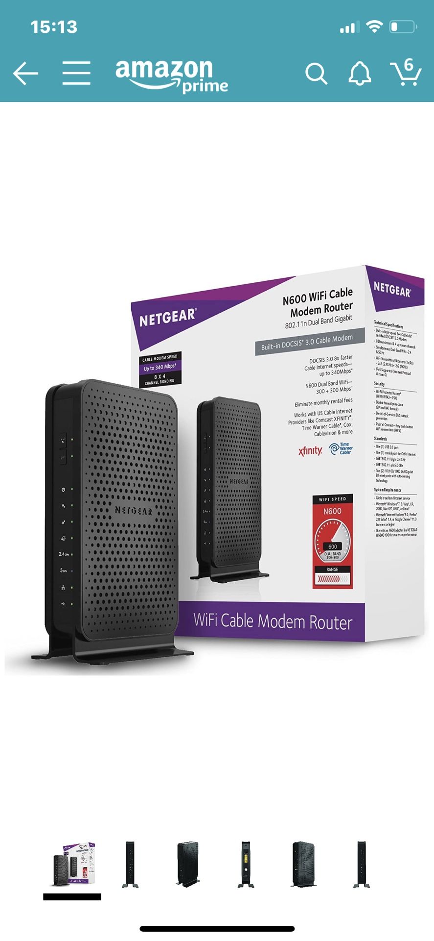 Netgear N600 WiFi cable modem Router