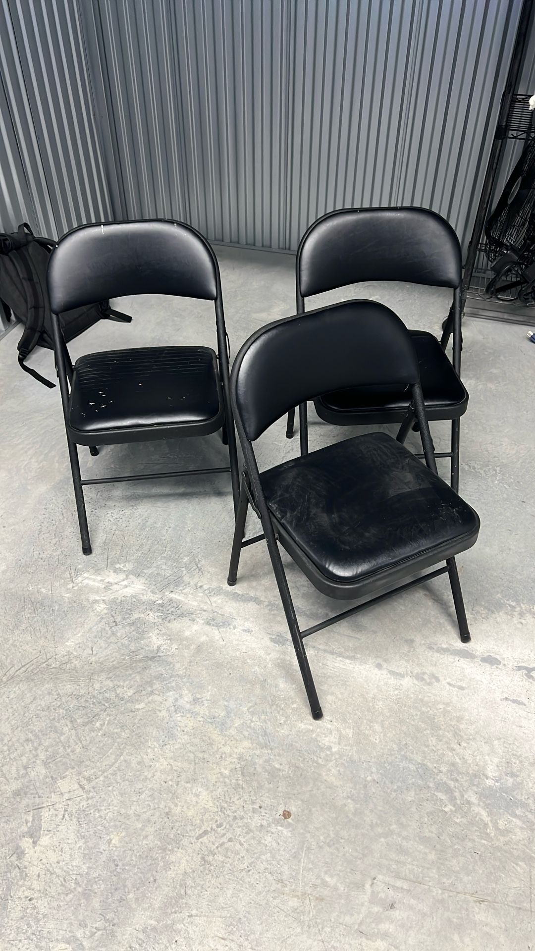 Set of 3 Black Metal Folding Chairs – Padded Seats
