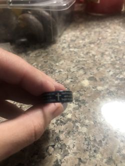 Blue stainless steel our father rings sizes 9-11