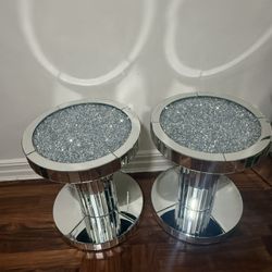 Crystal Round Glass Top Mirrored End Table