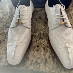 MEN'S BELVEDERE VALTER LIZARD & CROCODILE HORNBACK TAIL DRESS SHOE IN WHITE