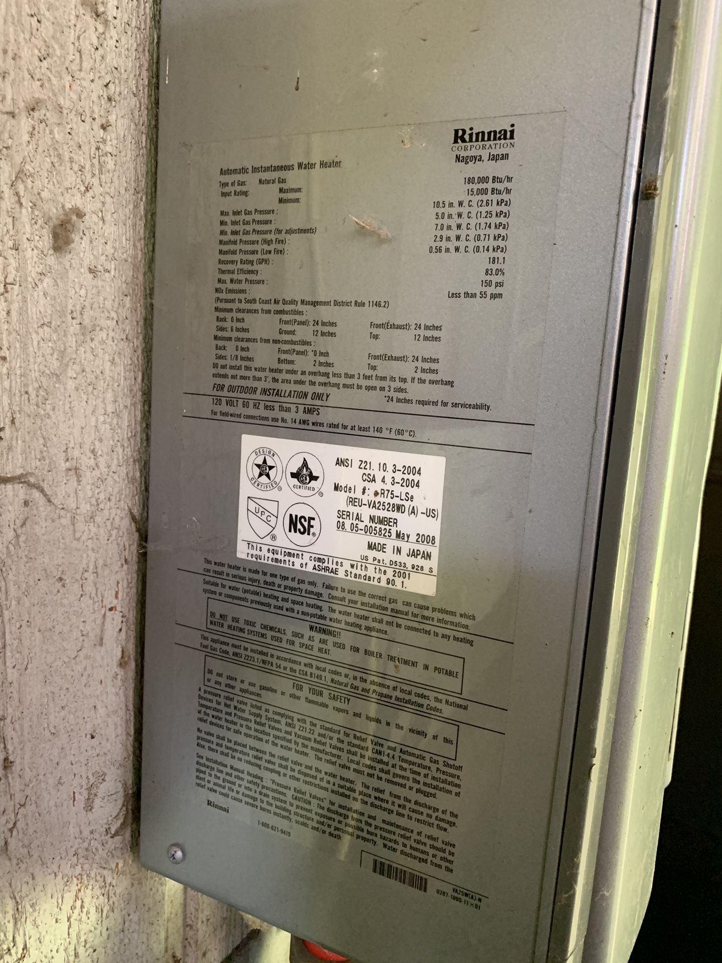 Tankless Water Heater; Rinnai R75LSE for Sale in Bellevue, WA OfferUp