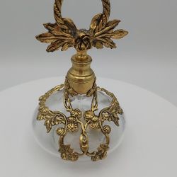 Lovely Vintage Glob 24K Gold Plated Filigree & Glass Perfume Bottle