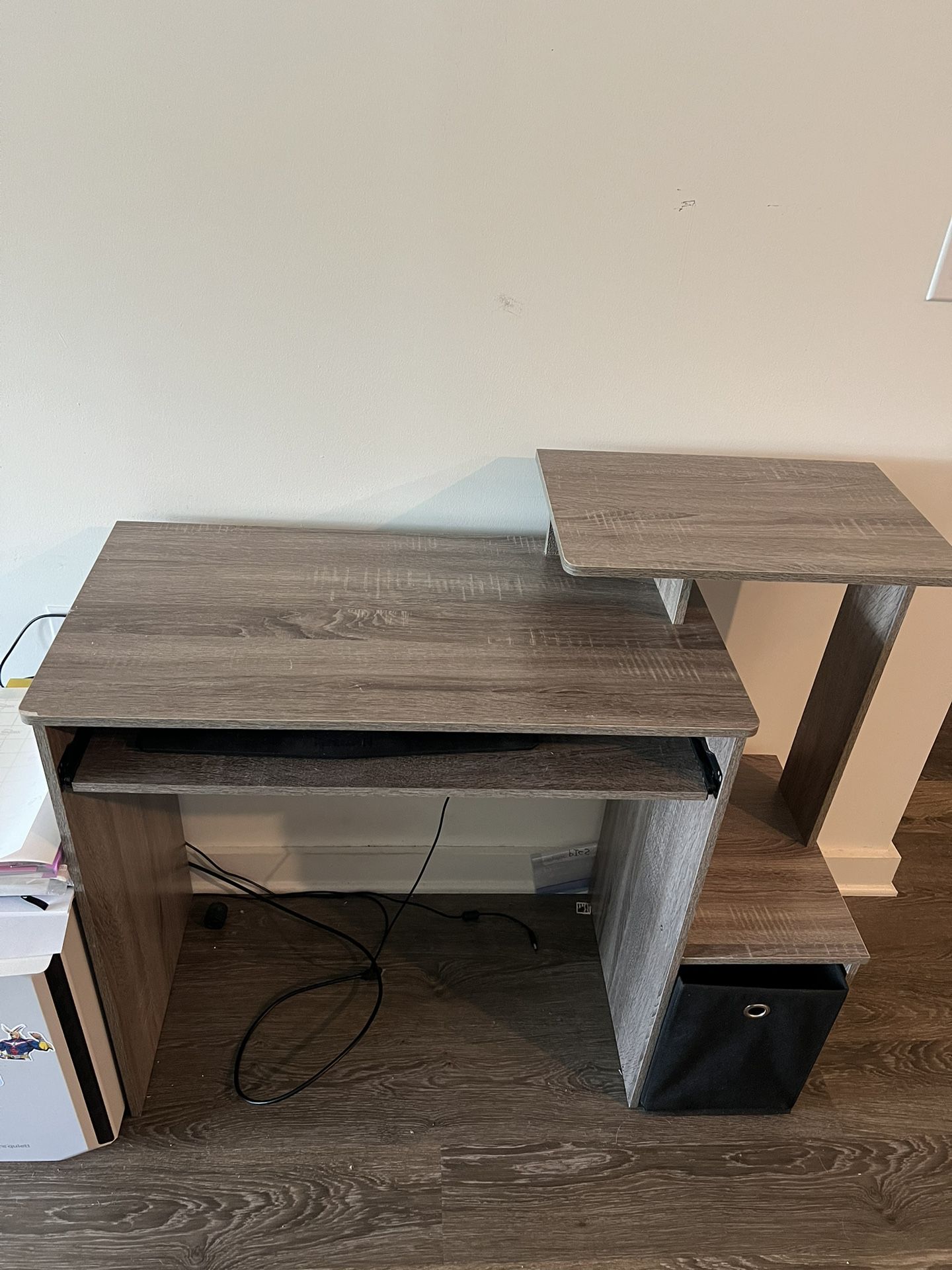 Grey Wood Desk With Drawer/Shelf/Cubby