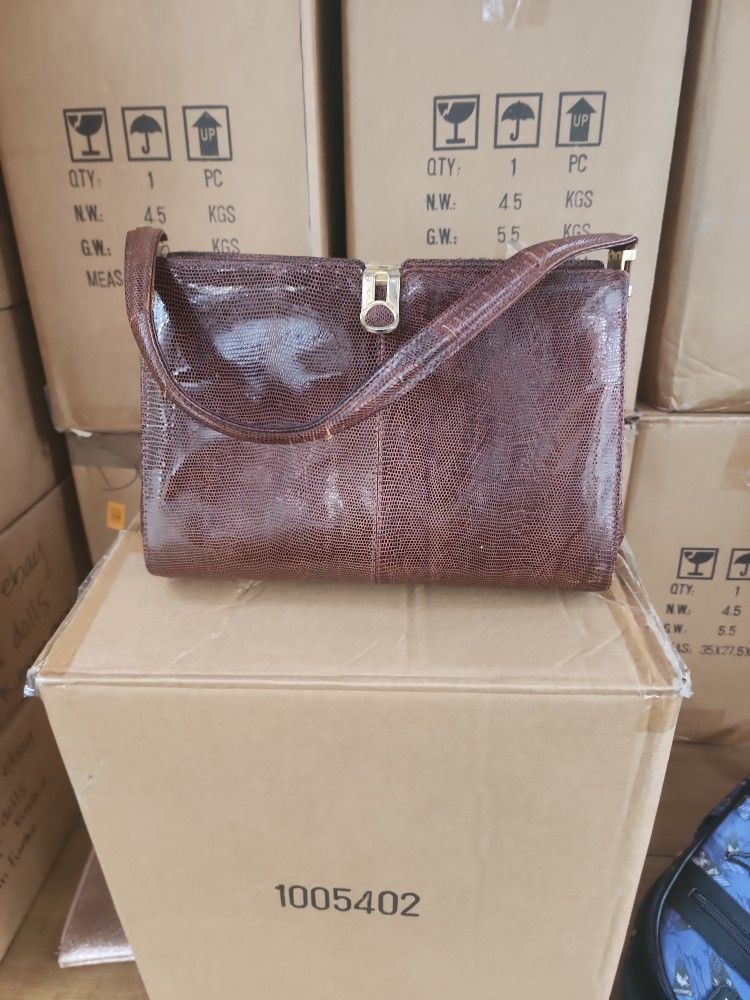 Leip BOLSOS Brown Lizard Skin Vintage Purse Bag Gold