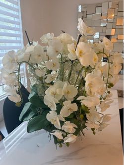 Large artificial white orchid arrangement