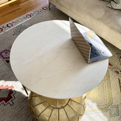Round Faux Marble Coffee Table – Gold Base 