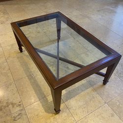 Wooden Coffee Table with Glass Top 48x30
