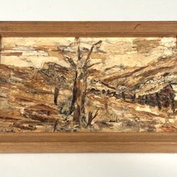 VINTAGE BEAUTIFUL AUSTRALIAN FIRE REMAINS FRAMED PAINTING CINDY SWINGLER SMALL SIZE