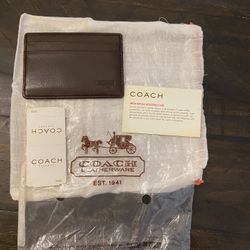 NEW COACH MEN'S SLIM CARD CASE WALLET MAHOGANY LEATHER