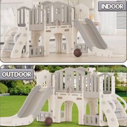 XJD 9 in 1 Toddler Slide Set, Kids Slide for Toddlers Age 1+, Toddler Climber Slide PlaySet with Basketball Hoop and Ball,Outdoor Indoor Playground fo