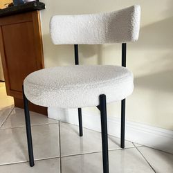Set Of 6 Dining Chairs, Mid Century Textures White Fabric 