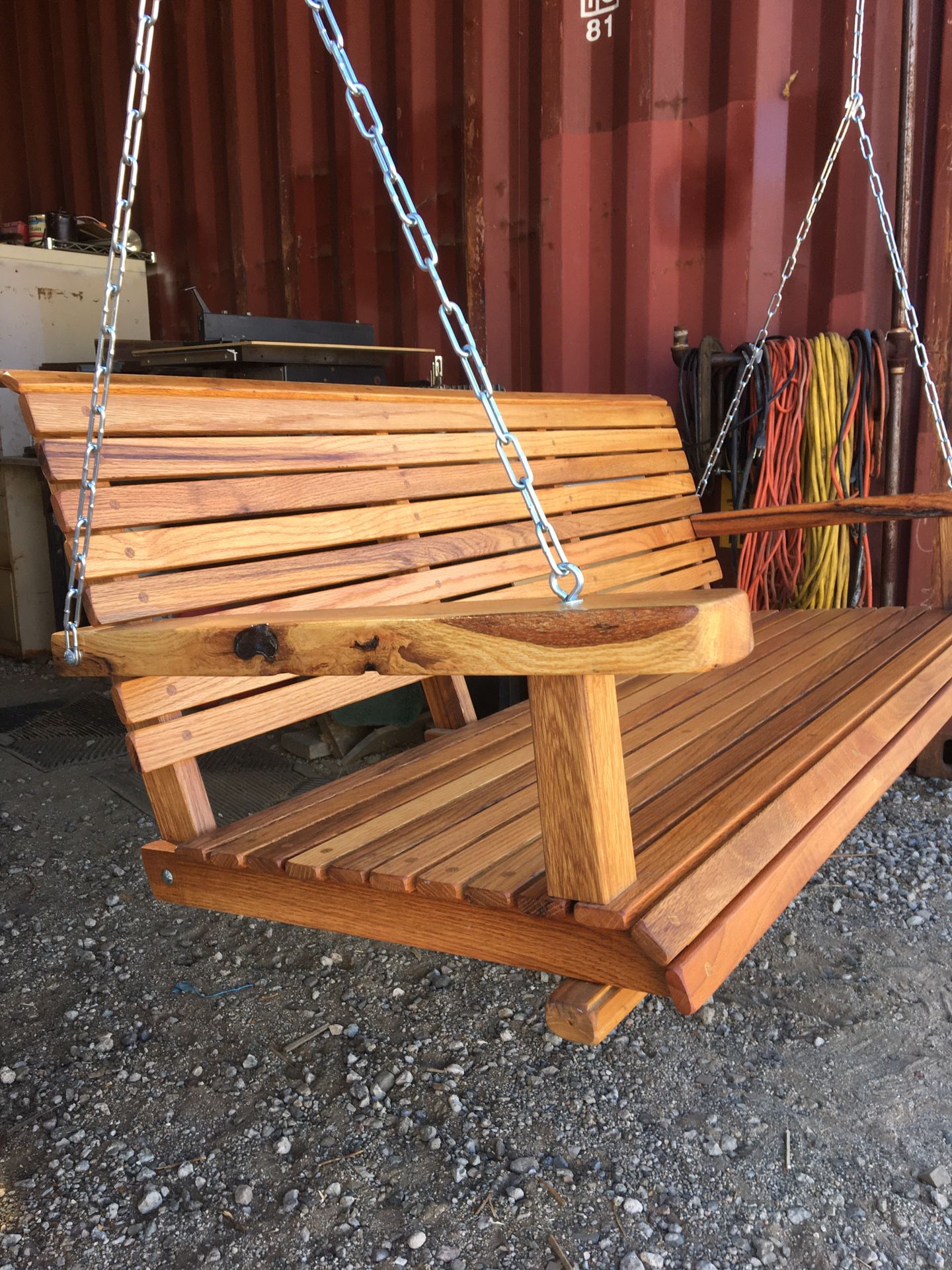 RED OAK PORCH SWINGS 54” Wide With Chain Natural Oil Finish $350