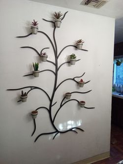 RARE Martha Stewart 71 inch metal tree wall decor with flower pots and faux plants