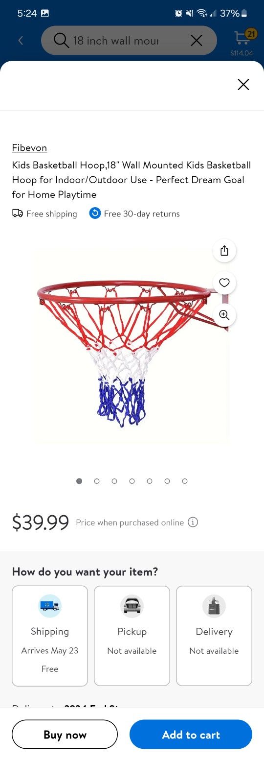 18 Inch Kids Wall Mounted Basketball Hoop 