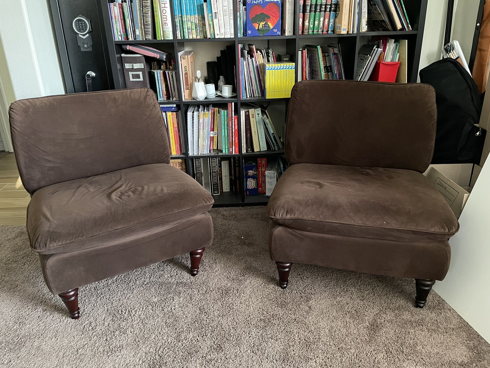 Plush Brown Velvet Accent Chairs, Pair