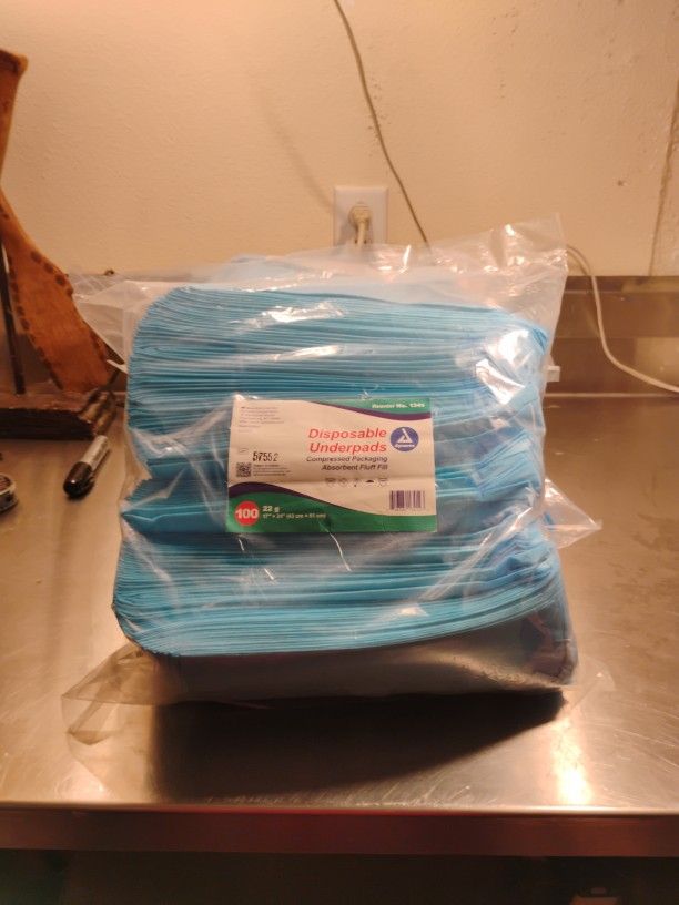 3 X 100 SEALED Dynarex Disposable Underpads 22 Grams