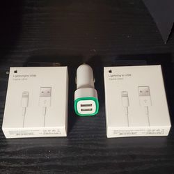 Iphone Lightning Cable With LED Dual Car Charger