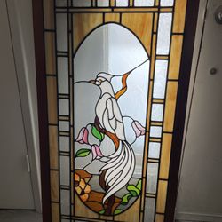 Gorgeous Stain Glass Window With Bird And Flowers