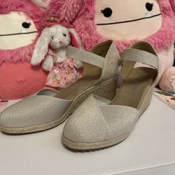 Anne Klein Beige & Glittery Wedge Heels
