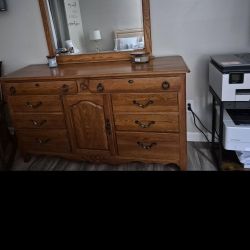 Brown Wooden Dresser With Mirror 