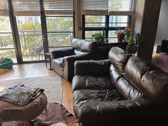 Leather Love Seat and Armchair