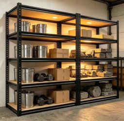 (2) New Heavy Duty Gararge Shelves, 6FT tall, Heavy Duty 4000LB capacity, 5 shelf storage shelving