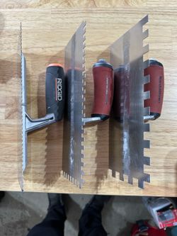 Set of 4 Trowels (Marshalltown & Ridgid) and Grout Float