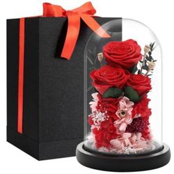 Flowers Roses Gifts for Mom Grandma,Forever Preserved Rose in Glass Dome, Christmas Anniversary Thanksging Birthday Real Roses Gifts for Wife Women Mo
