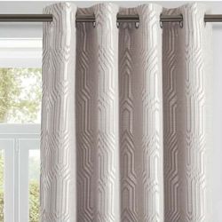 New 2pc Mocha and Silvery 100% Blackout Curtains 96 Inch Length 2 Panels, Jacquard Thermal Insulated Noise Reducing Grommet Drapes for Bedroom Living 