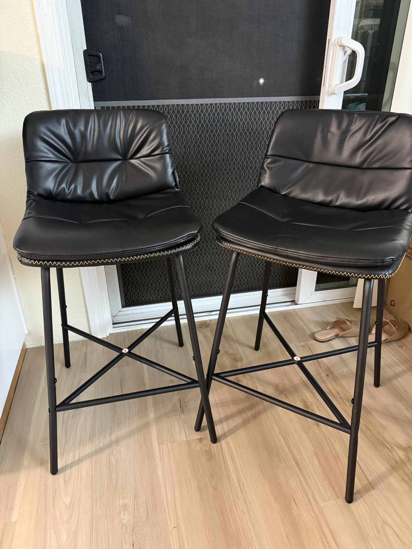 24 Inch Leather Counter Stools Set of 2 Mid Century Modern Bar Stools