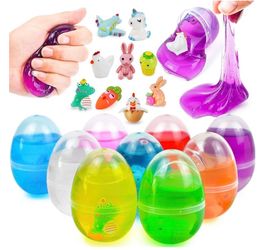 9 Pcs Prefilled Easter Eggs with Crystal Slime and Cute Mini Resin Figures, Colorful Putty with Accessories for Kids Easter Eggs Hunt, Easter Basket S