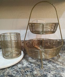 Metal Fruit Basket And Utensils Basket