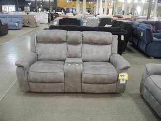 Klaussner Kisner Gray Reclining Loveseat with Console