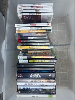 Video games for Wii, PSP, PS3, Xbox 360, and PC