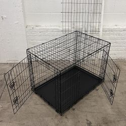 Large double doors dog cage with plastic tray and dividers 25.5” H x 36” L x 23” W - NEW