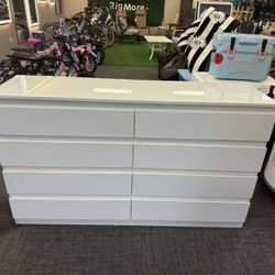 OtterOasis Cómoda de madera blanca para dormitorio, cómoda de 8 cajones para almacenamiento de ropa, cómoda moderna con