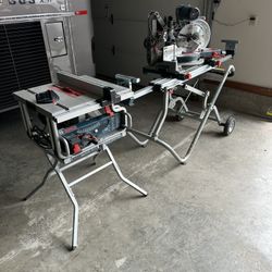 Bosch 10” Duel Bevel Miter Saw 10” Table Saw And Stands 