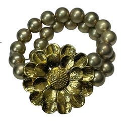 NWT GUESS BRACELET Daisy Flower Gold-tone Beaded 