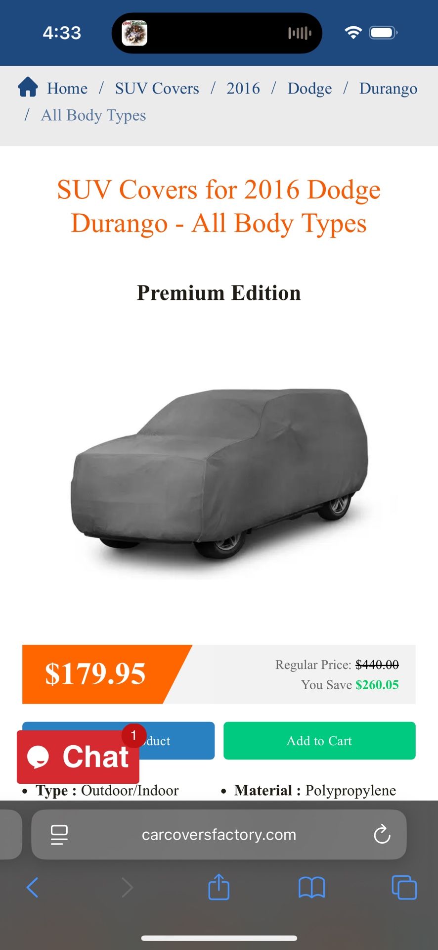 SUV Covers for 2016 Dodge Durango Cover - All Body Types Premium Edition