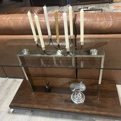 Wood, glass and silver Console Table